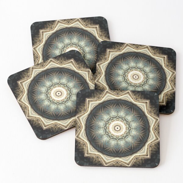 Item preview, Fractal 12-point star mandala in cream and green designed and sold by effervescence.