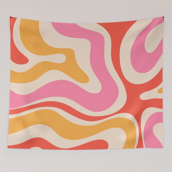Item preview, Modern Retro Liquid Swirl Abstract Pattern Square in Pink Orange Mustard Cream designed and sold by kierkegaard.