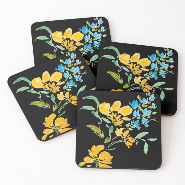 Item preview, Yellow and blue watercolor flowers designed and sold by Ilze Lucero.
