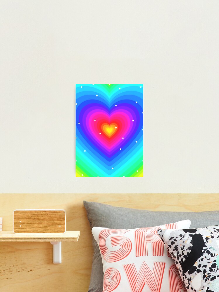 Aesthetic y2k neon rainbow hearts with stars  Photographic Print for Sale  by Angela Aurel