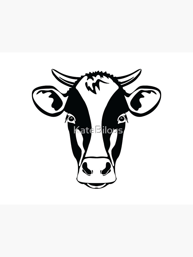 Cow with horns Black and White Cow head Farm Animal face