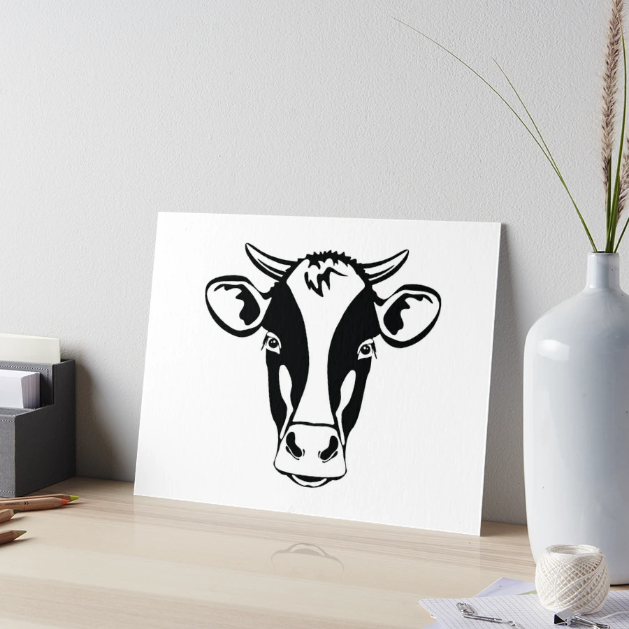 Cow with horns Black and White Cow head Farm Animal face Art Board Print  for Sale by KateBilous