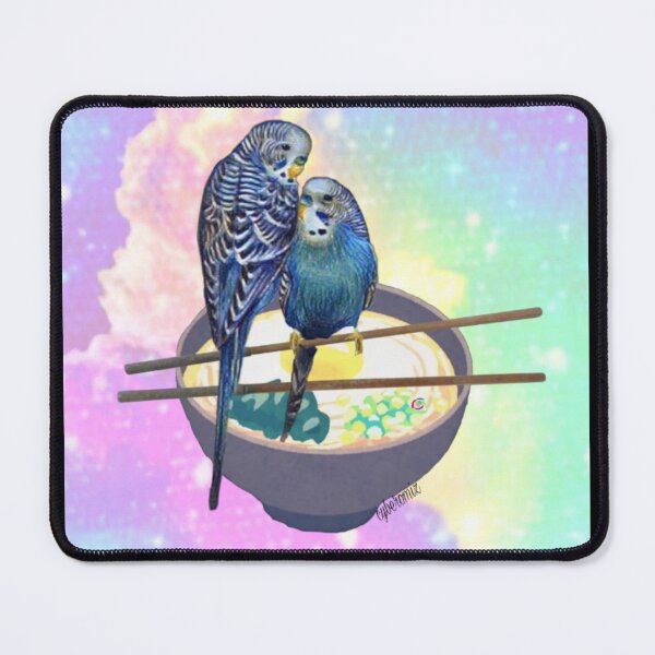 Item preview, Two budgies on bowl of ramen designed and sold by Cyberomiz.