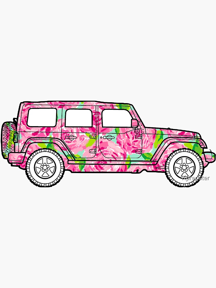 "Pink Floral Jeep Decal" Sticker by Kprepster Redbubble