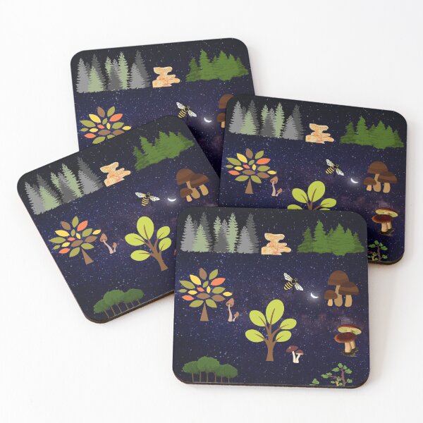 Item preview, Trees mushroom and forest at night designed and sold by Anahit Petrosyan Art Studio & Unique Print Designs for a Gift.