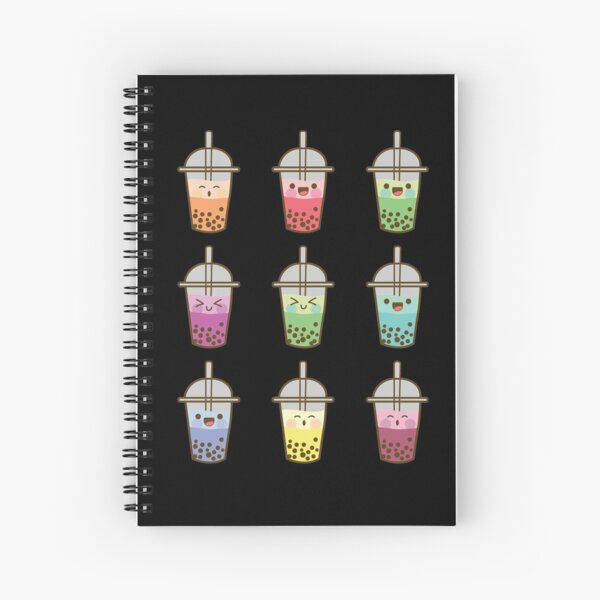 Cahier à spirale for Sale avec l'œuvre « Bubble Tea avec un chat