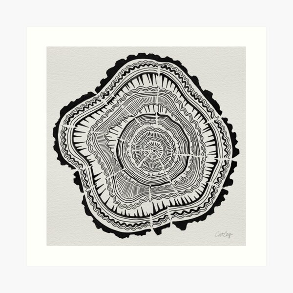 Tree Rings – Black on White Art Print