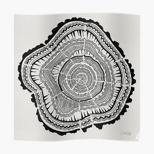 Tree Rings – Black on White Poster