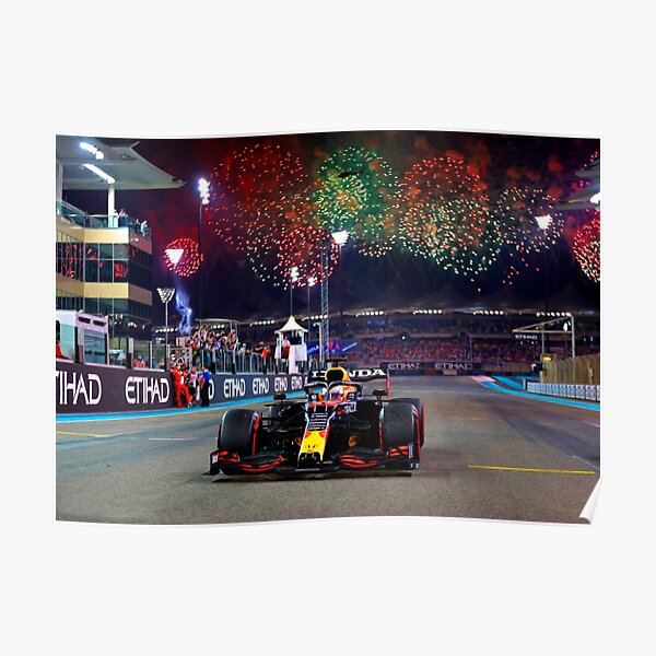 Max Verstappen after winning his first world championship at the 2021 Abu Dhabi Grand Prix Poster