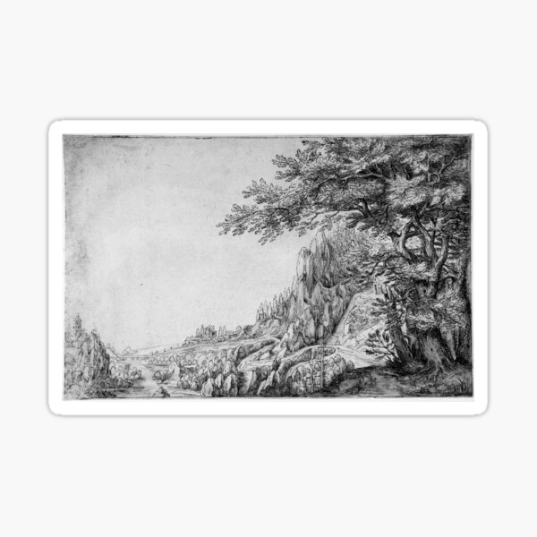 Item preview, Mountainous Landscape Black and White Denijs van Alsloot Remastered designed and sold by RemastersOfArt.