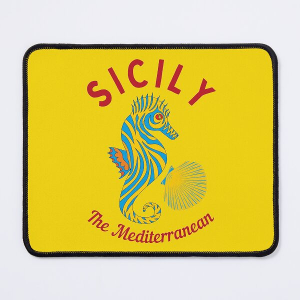 Bright Mediterranean Islands Sicily, Red Text- Beach / Vacation Mouse Pad