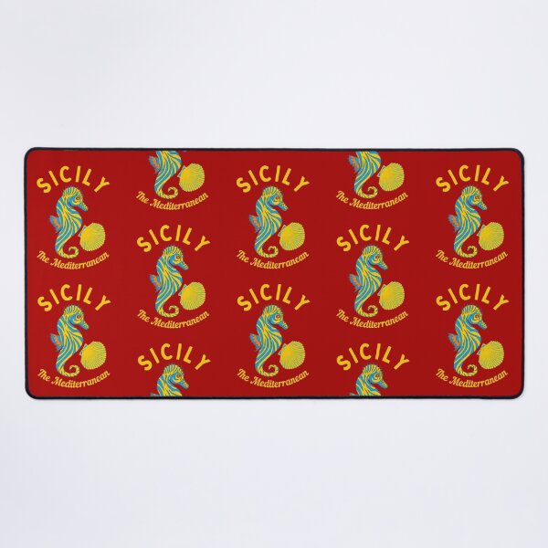 Bright Mediterranean Islands Sicily, Yellow Text- Beach / Vacation Desk Mat