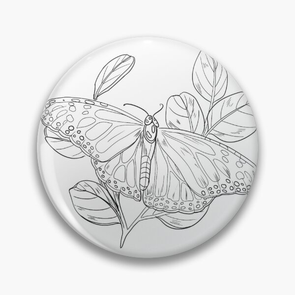 Item preview, Black and white autumn nature pattern of monarch butterflies, herbs, and berries designed and sold by Bekka Luna.