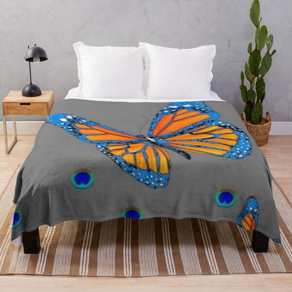 Item preview, LARGE BLUE MONARCH STYLE BUTTERFLIES PATTERN GREY ART designed and sold by sharlesart.