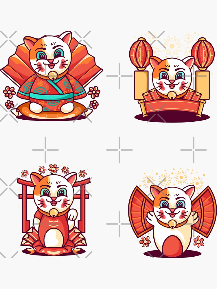 "Chinese Cat set" Sticker for Sale by MsBeast21 Redbubble