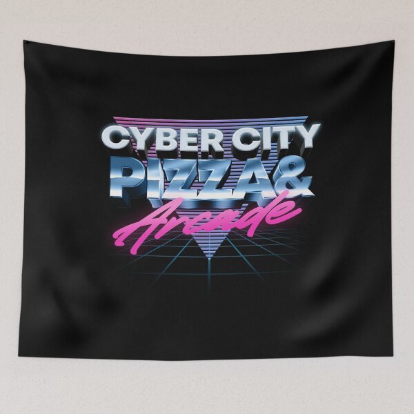 Item preview, Colorful retro design with 80s style Cyber City Pizza and Arcade artwork designed and sold by 486DesignCo.