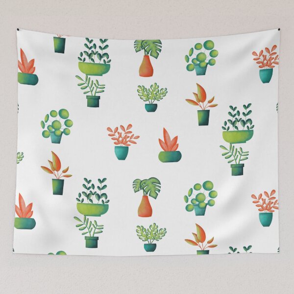 Item preview, Cute Watercolor Green and Orange Houseplants in the Pots designed and sold by silviaol.