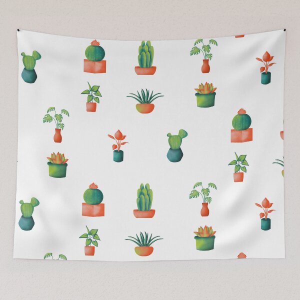 Item preview, Watercolor Green and Orange Houseplants in the Pots designed and sold by silviaol.