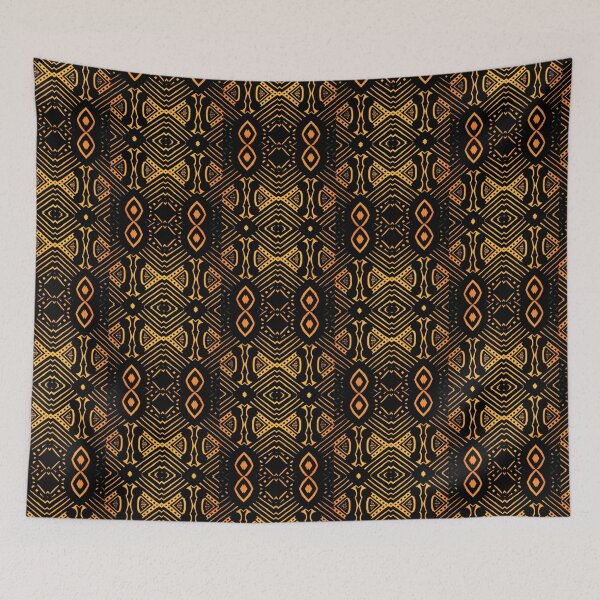 Item preview, Beautiful symmetrical african wax print fabric black and orange designed and sold by Tony Cisse.
