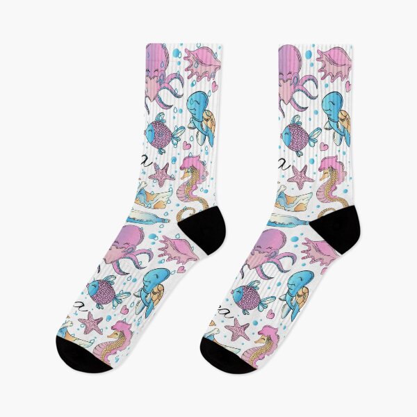 Item preview, World Beach Day Neon Jellyfish Fishes Socks Swimmers Aquarium Gift Idea Sea Animals Socks  designed and sold by Dr.YesOrNo.