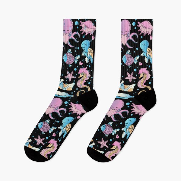 Item preview, World Beach Day Neon Jellyfish Fishes Socks Swimmers Aquarium Gift Idea Sea Animals Socks  designed and sold by Dr.YesOrNo.