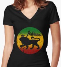 Lion of Judah Rasta Reggae Music Design Women's Fitted V-Neck T-Shirt