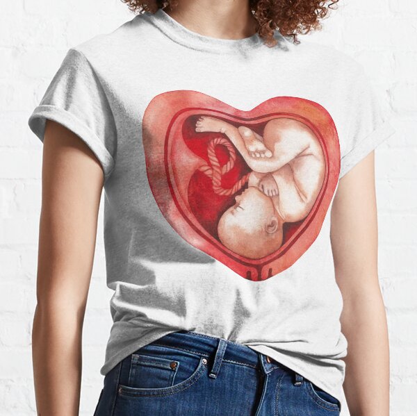 Watercolor fetus inside the heart shaped womb Classic T-Shirt