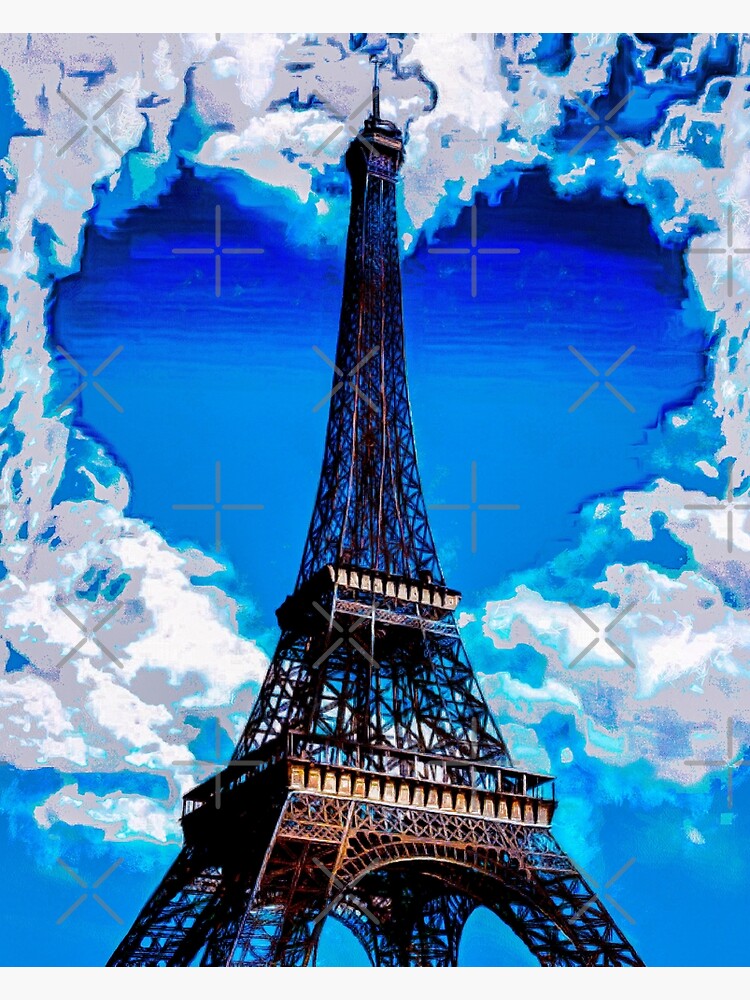 Póster Torre Eiffel París Francia Torre Eiffel con corazón Corazón en las nubes Amor Arte