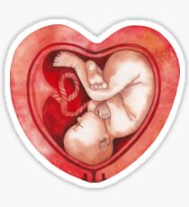 Watercolor fetus inside the heart shaped womb Sticker