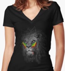 Lion of Judah Rasta Reggae Music Design Women's Fitted V-Neck T-Shirt