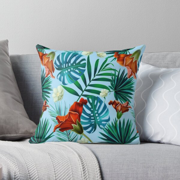Sky blue tropical floral Throw Pillow