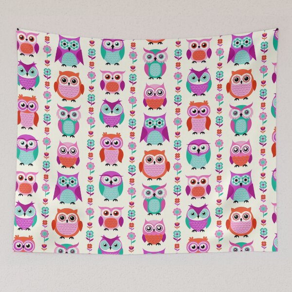 Item preview, Cartoon owls flower pattern designed and sold by MobertsonArt.