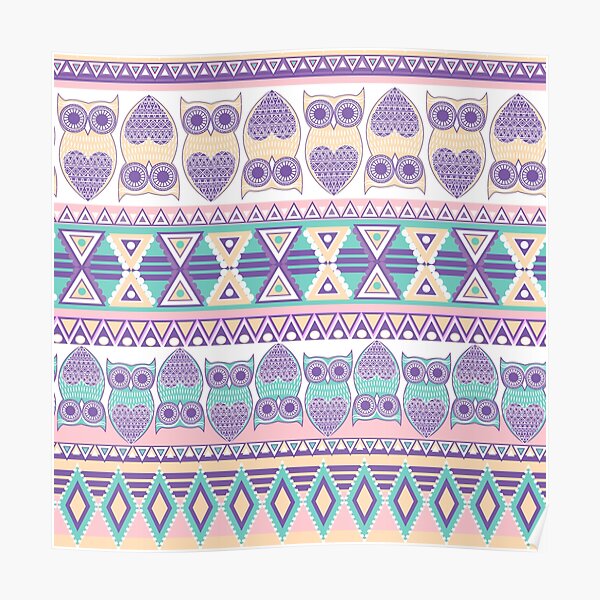 Geometric Pattern With Owls Poster For Sale By Mobertsonart Redbubble