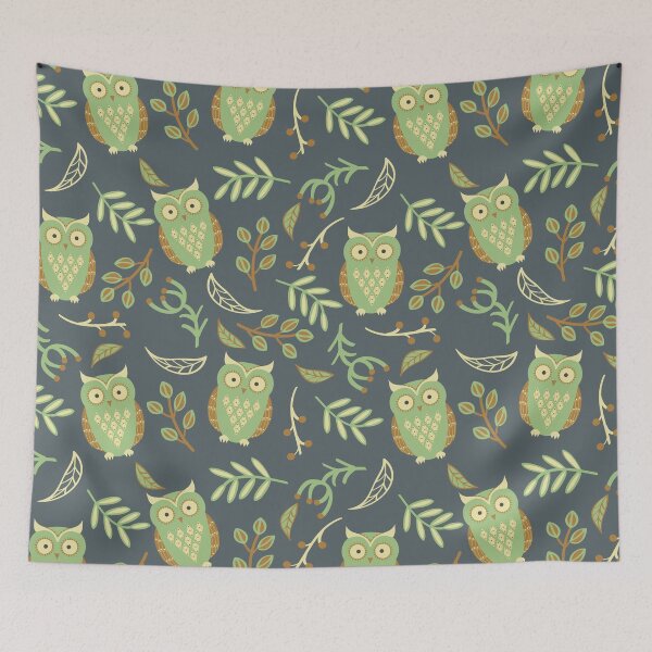 Item preview, Cute owls and green leaves designed and sold by MobertsonArt.