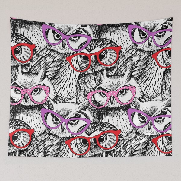 Item preview, Black and white glassed owls designed and sold by MobertsonArt.