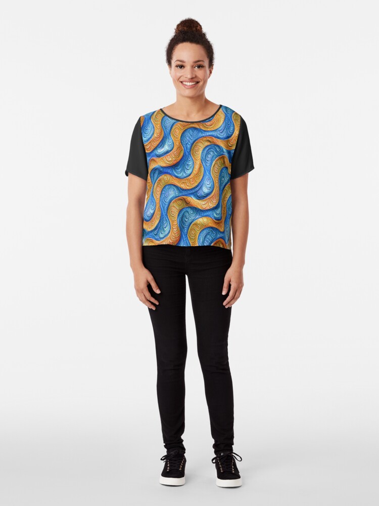 Alternate view of Frozen plasticine liquid lines and waves #DeepDream Chiffon Top