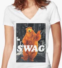 Bear in the hoodSwag Women's Fitted V-Neck T-Shirt