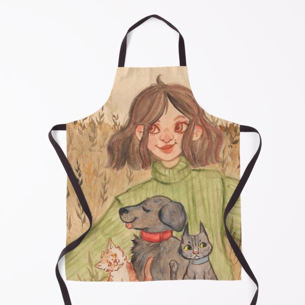 Item preview, cozy portrait of a girl and her 3 rescue pets designed and sold by CaptainRingtail.