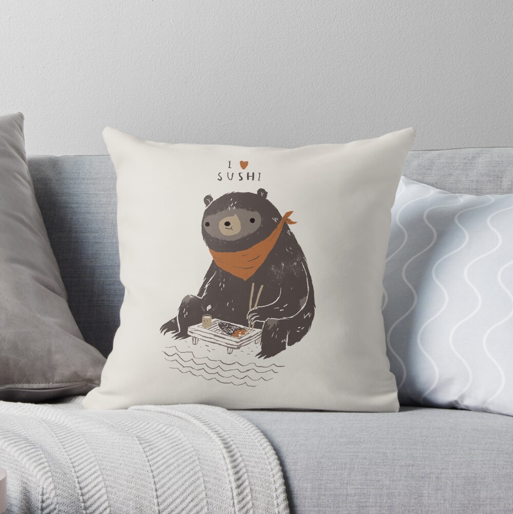 sushi bear Throw Pillow