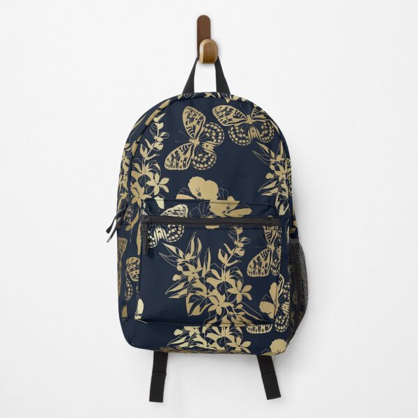 Item preview, Amazonian Exotic Floral and Butterfly Art Navy and Gold designed and sold by meggydesigns.