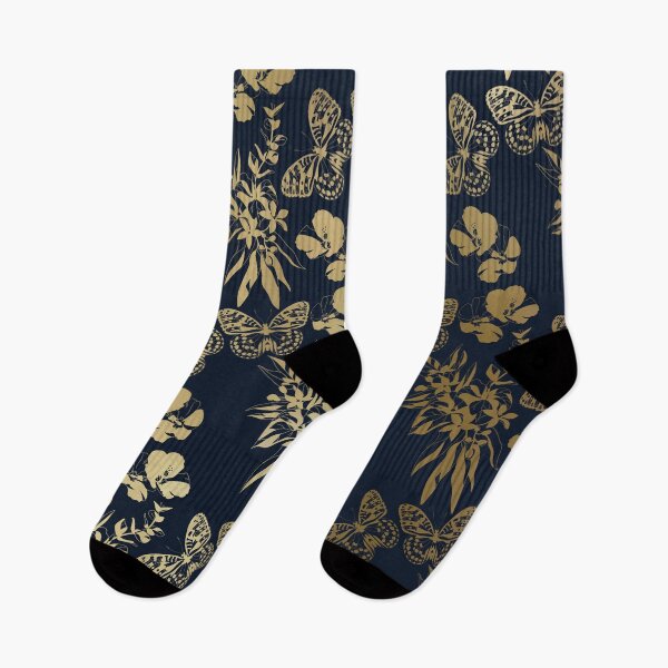 Item preview, Amazonian Exotic Floral and Butterfly Art Navy and Gold designed and sold by meggydesigns.