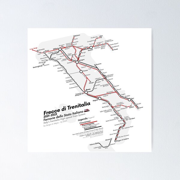 Item preview, Italy's Trenitalia High-speed Train System Map | 2021-1 designed and sold by Sergio's Maps and Graphics.