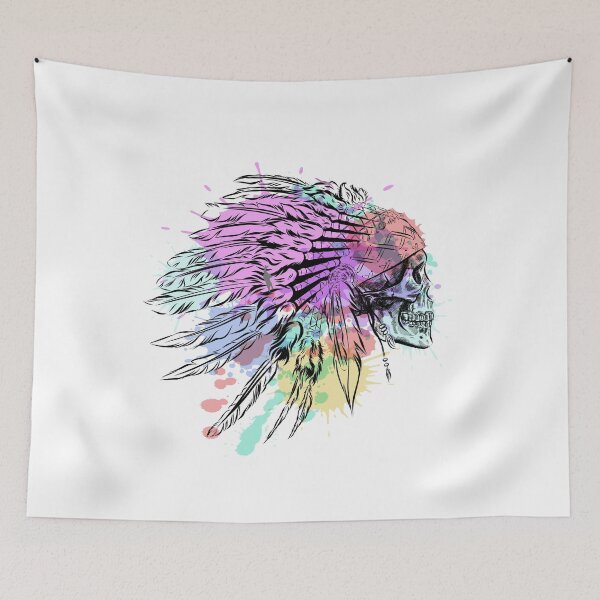 Item preview, Hand Drawn Native American Indian Feather Headdress With Human Skull designed and sold by AlisaRED.