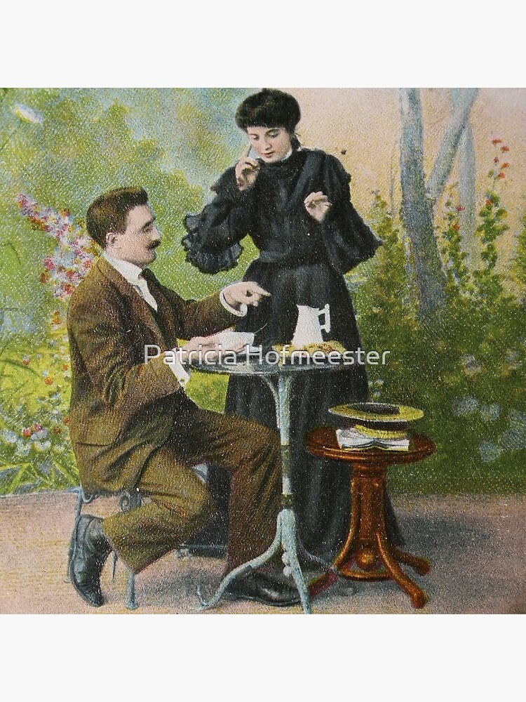 Vintage postcard of loving couple drinking tea circa 1905 Poster for Sale  by Patricia Hofmeester