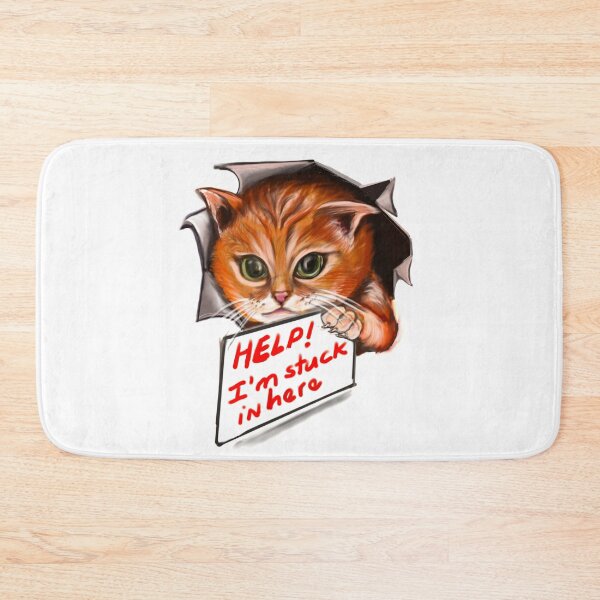 Item preview, cute stowaway kitten playing peekaboo from a rip torn hole with sign saying help! For those who love Cute cats designed and sold by Artonmytee.