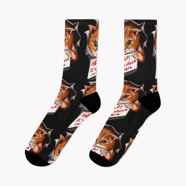 Item preview, cute stowaway kitten playing peekaboo from a rip torn hole with sign saying help! For those who love Cute cats designed and sold by Artonmytee.