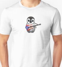 Baby Penguin Playing Puerto Rico Flag Guitar Unisex T-Shirt