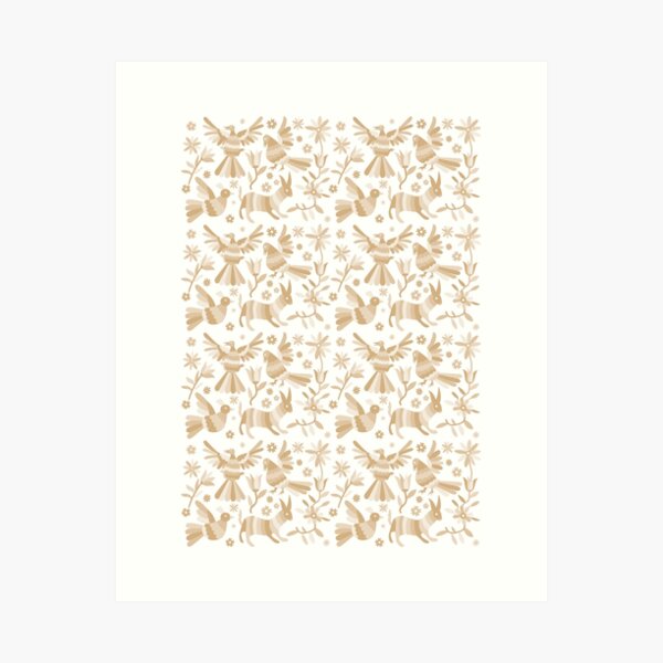 Aperçu de l'œuvre otomi, texture otomi beige, couleurs neutres, otomi mexicain, art mexicain, marron clair, artisanat mexicain, folk mexicain, texture otomi, motif mexicain, fleurs, oiseaux, animaux, texture grise créée et vendue par Terevela.