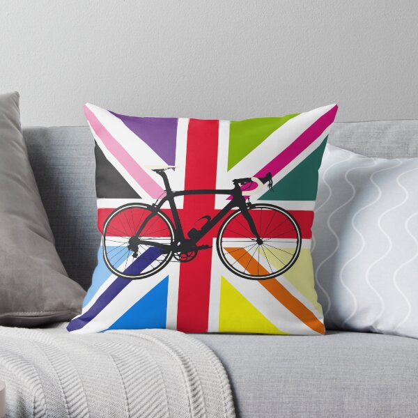 Bike Flag United Kingdom (Multi Coloured) (Big - Highlight) Throw Pillow