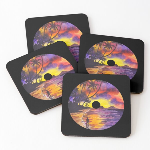 Aperçu de l'œuvre Aquarelle Sunset Beach Vinyle Records Pour les lecteurs de musique des années 80 ou les mélomanes - Vinyle Records créée et vendue par Funwithmusic.